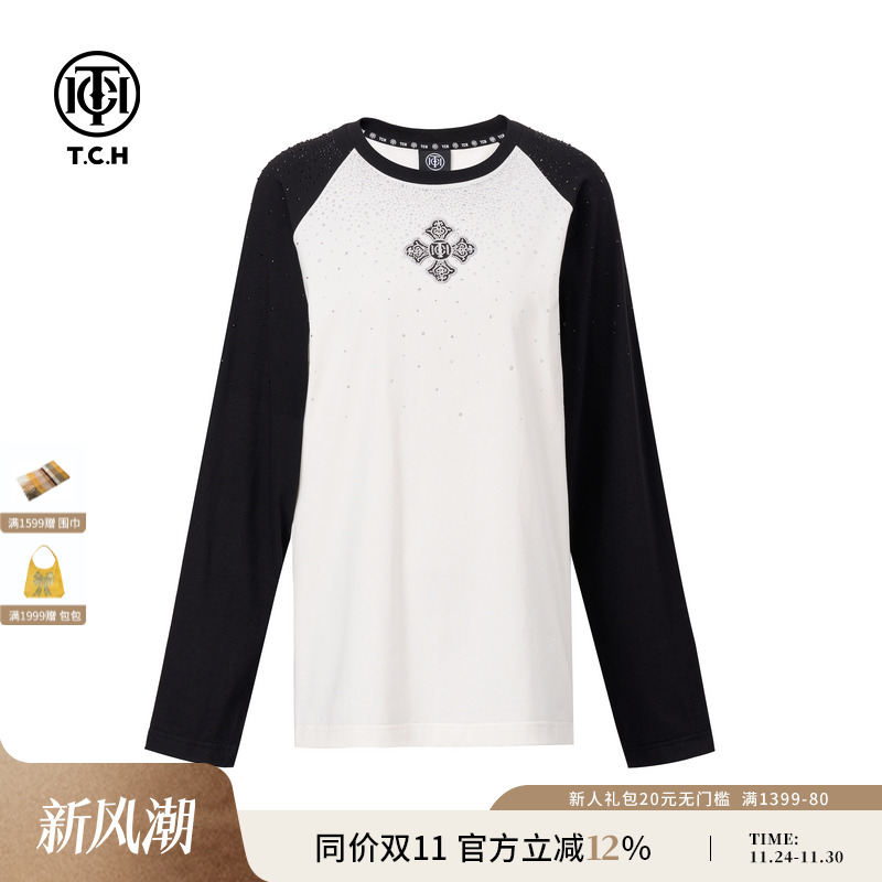 TCH轻奢潮牌烫钻时尚休闲百搭长袖T恤女25年秋季新款T75C08E9003