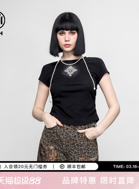 TCH26春夏新款修身显瘦设计感短款辣妹正肩短袖T恤女T78A10E1028
