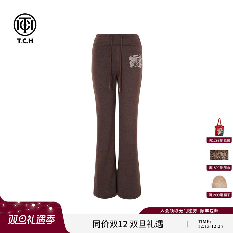 TCH25秋冬烫钻时尚百搭瑜伽裤女修身加绒微喇打底裤女T75D20E1175