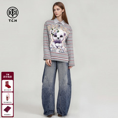【刘端端同款】TCH银河流星烫钻加绒弯刀阔腿牛仔裤潮T75D20E1137