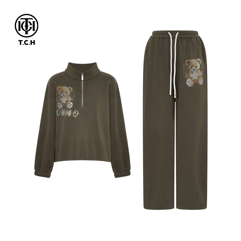 TCH私服烫钻时尚潮流套头上衣休闲套装女2025秋冬新款T75D07E1016