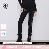 T75C23E5001 新款 TCH私服烫钻百搭修身 显瘦黑色针织打底裤