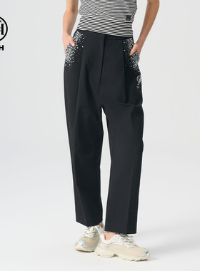 TCH轻奢潮牌2025春季新款烫钻时尚简约设计休闲长裤T72A206001
