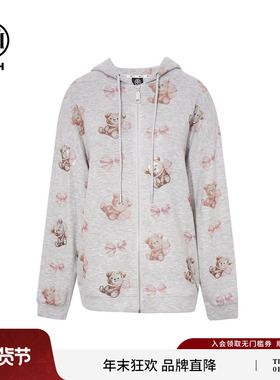 TCH减龄满印烫钻小熊拉链宽松连帽外套女2026春夏新款T78A176002