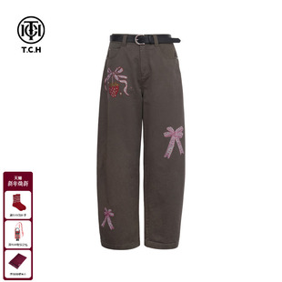 T75C20E5052 新款 TCH私服烫钻潮牌百搭宽松显瘦灰色牛仔裤 女25秋季