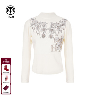 烫钻通勤百搭套头半高领针织衫 时尚 女75D09E1146 新款 TCH2025冬季