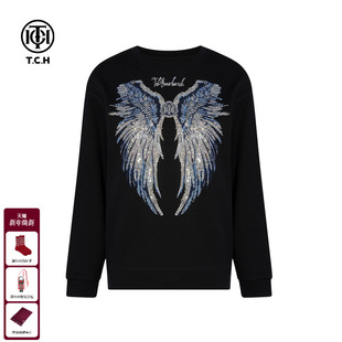 T恤男女同款 休闲宽松长袖 T75C08E5035 新款 TCH轻奢潮牌烫钻25秋季