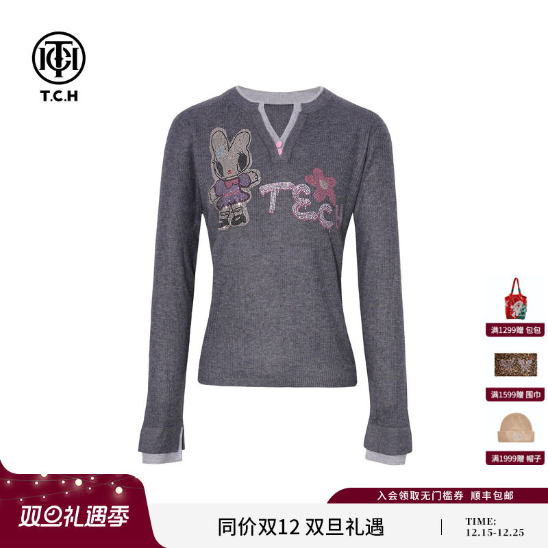 TCH私服烫钻时尚流行好看针织衫上衣女2025冬季新款T75D09E1100