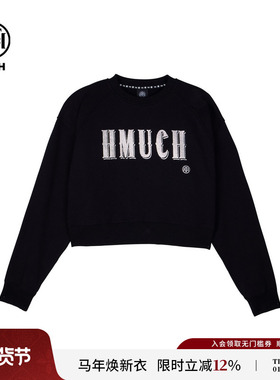 TCH秋季新款烫钻短款宽松圆领衫女简约百搭长袖T恤T72C116042