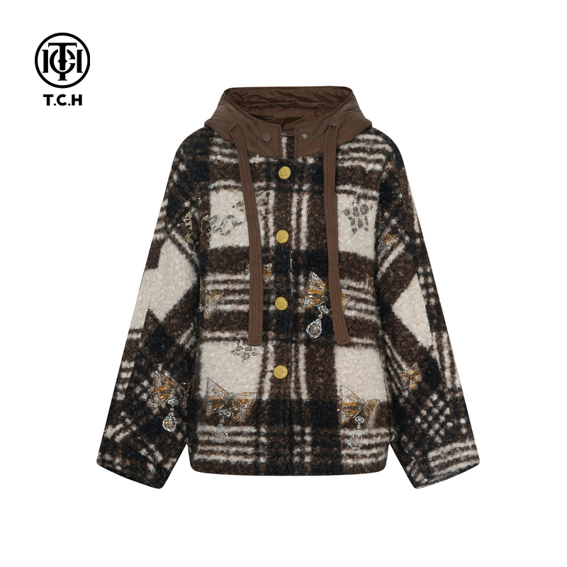 TCH私服烫钻时尚复古英伦百搭保暖外套2025秋冬新款T75D27E1011A