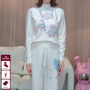 烫钻米色高领气质百搭针织衫 时尚 女T75D09E1210 新款 TCH2025冬季