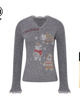 TCH时尚烫钻亲肤修身V领显瘦针织衫上衣2026春秋新款T75D09E1160