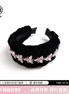 TCH轻奢时尚法式宽边发箍女麻花高颅顶黑色头箍头饰女T75D61E1007