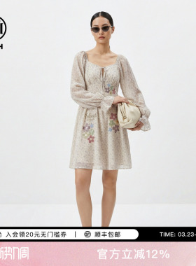 TCH烫钻宽松碎花仙女裙方领显瘦连衣裙女2026春夏新款T78A30E5001