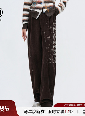 TCH私服字母烫钻美式休闲高腰显瘦阔腿裤女25秋季新款T75C20E1152