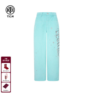女T75D20E1045 高腰阔腿休闲长裤 TCH私服25秋冬新款 氛围感烫钻时尚