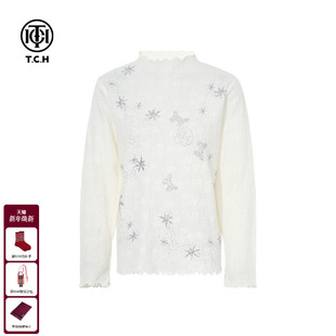 女T75D09E1041 气质百搭半高领针织衫 TCH私服2025秋冬新款 烫钻时尚