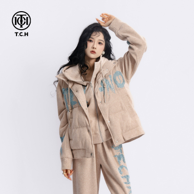 TCH私服烫钻时尚潮牌卫衣外套连帽马甲休闲裤套装女T75C07E5033