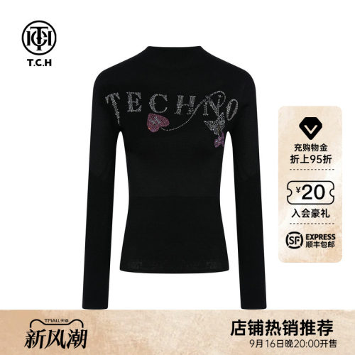 TCH烫钻时尚百搭修身显瘦半高领针织衫女秋冬新款T75D09E1015