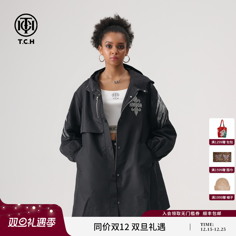 TCH轻奢春季宽松中长款风衣外套
