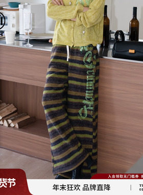 TCH私服字母烫钻宽松垂感直筒显瘦复古条纹阔腿裤女T75C20E5171X