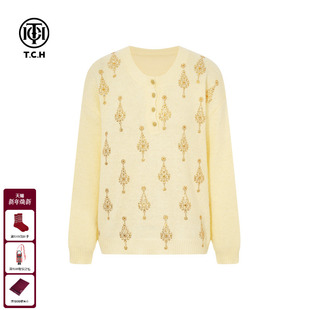 女T75D09E1036 减龄宽松针织衫 TCH私服25秋冬新款 慵懒休闲烫钻时尚