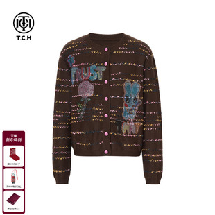 休闲针织开衫 慵懒风时尚 上衣女T75C43E1026 新款 TCH私服烫钻25秋季