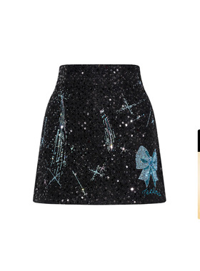 TCH2025冬新款烫钻亮片时髦短裙高腰显瘦A字半身裙女T75D22E1040