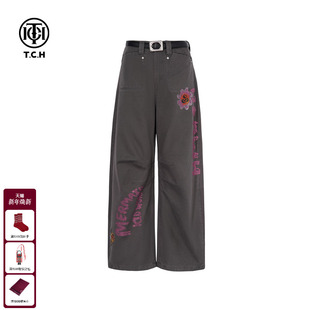 T75C20E5043 女新款 TCH私服烫钻潮牌美式 休闲阔腿宽松显瘦牛仔裤