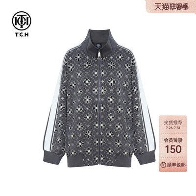 TCH轻奢潮牌烫钻印花休闲户外通勤立领拉链开衫外套女T75C27E9010