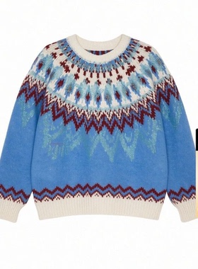 TCH烫钻费尔岛毛衣女秋冬宽松软糯保暖百搭圆领针织衫T78A09E1015