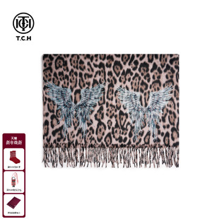 围巾女T75D45E5008 25秋冬新款 TCH轻奢豹纹蝴蝶结烫钻披肩个性 时尚