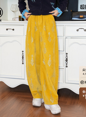 TCH【100%纯棉】多巴胺姜黄色收腰灯芯绒阔腿休闲裤女T75C20E1122