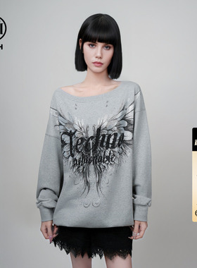 TCH烫钻翅膀美式休闲宽松圆领长袖卫衣T75C11E9003