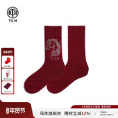 TCH本命年烫钻马到成功红色袜子2026新年保暖中筒长袜T78A55E1006