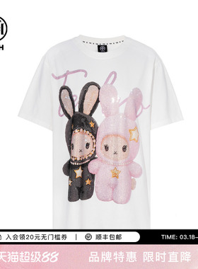 TCH轻奢重工卡通烫钻短袖T恤休闲宽松情侣半袖上衣潮T75C10E9051