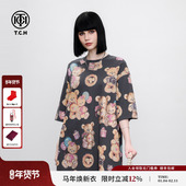 TCH 新款 减龄烫钻小熊宽松显瘦T恤裙时尚 凉感圆领连衣裙2025夏季