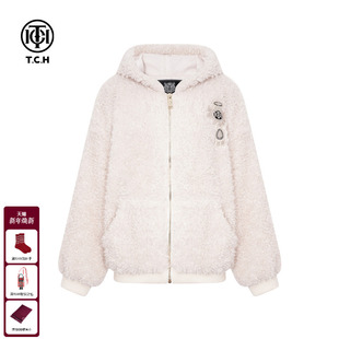 T75C27E9008 新款 TCH轻奢潮牌时尚 大翅膀烫钻连帽毛毛外套2025冬季