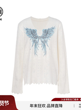 TCH炫彩烫钻翅膀甄奢绵羊毛蕾丝针织衫女2025秋季新款T75C09E1116