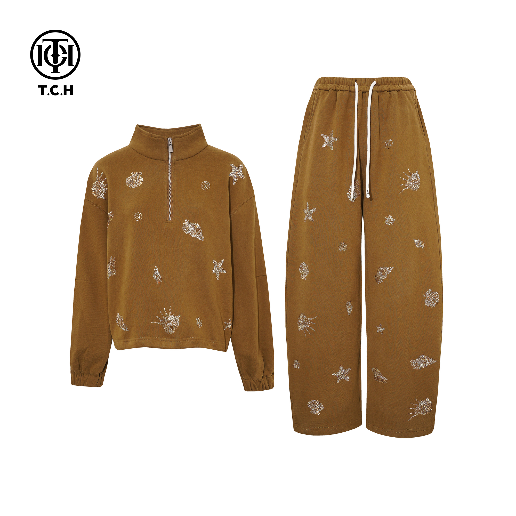 TCH时尚烫钻立领卫衣阔腿休闲裤套装女2025冬季新款T75D07E1086