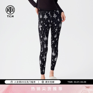 修身 TCH春季 新款 烫钻十字架打底裤 女T72C236005 显瘦外穿长裤