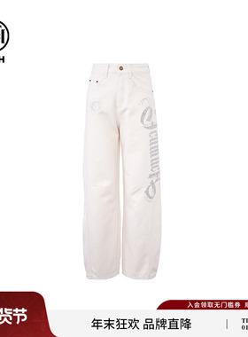 TCH私服字母logo烫钻直筒阔腿单里休闲牛仔长裤T75C20E5088