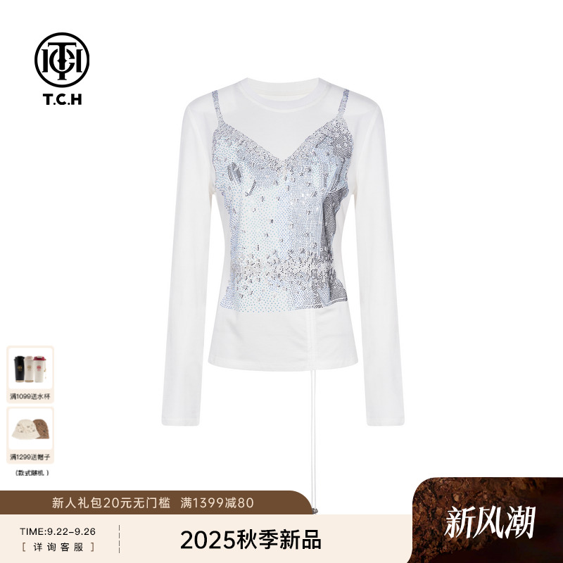 TCH私服烫钻25秋季新款设计感洋气修身百搭长袖T恤女T75C08E1009
