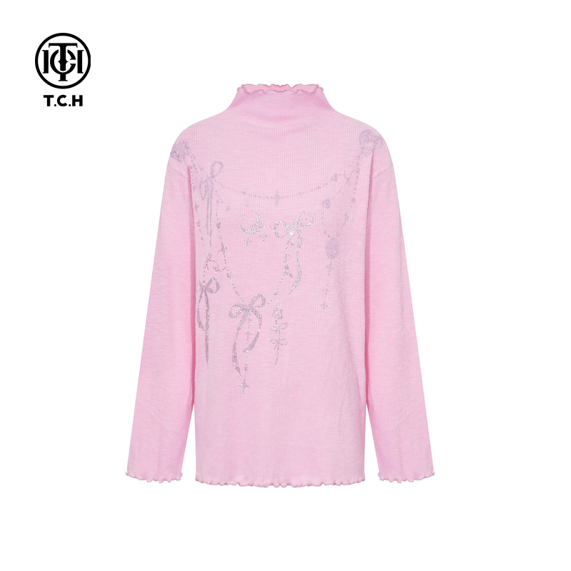 TCH私服25秋冬新款慵懒风烫钻时尚半高领减龄针织衫女T75D09E1066