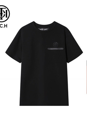 TCH轻奢潮牌黑色休闲百搭春季短袖纯色简单T恤T69C108031