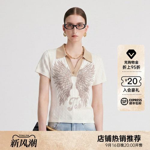 TCH烫钻翅膀针织修身短袖POLO衫