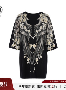 TCH烫钻翅膀花卉时尚百搭中长款T恤连衣裙女25夏季新款T75B306015