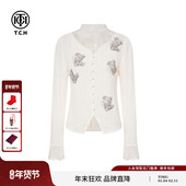 TCH私服烫钻时尚 T75D02E5005 女秋冬新款 纯欲风气质修身 蕾丝打底衫
