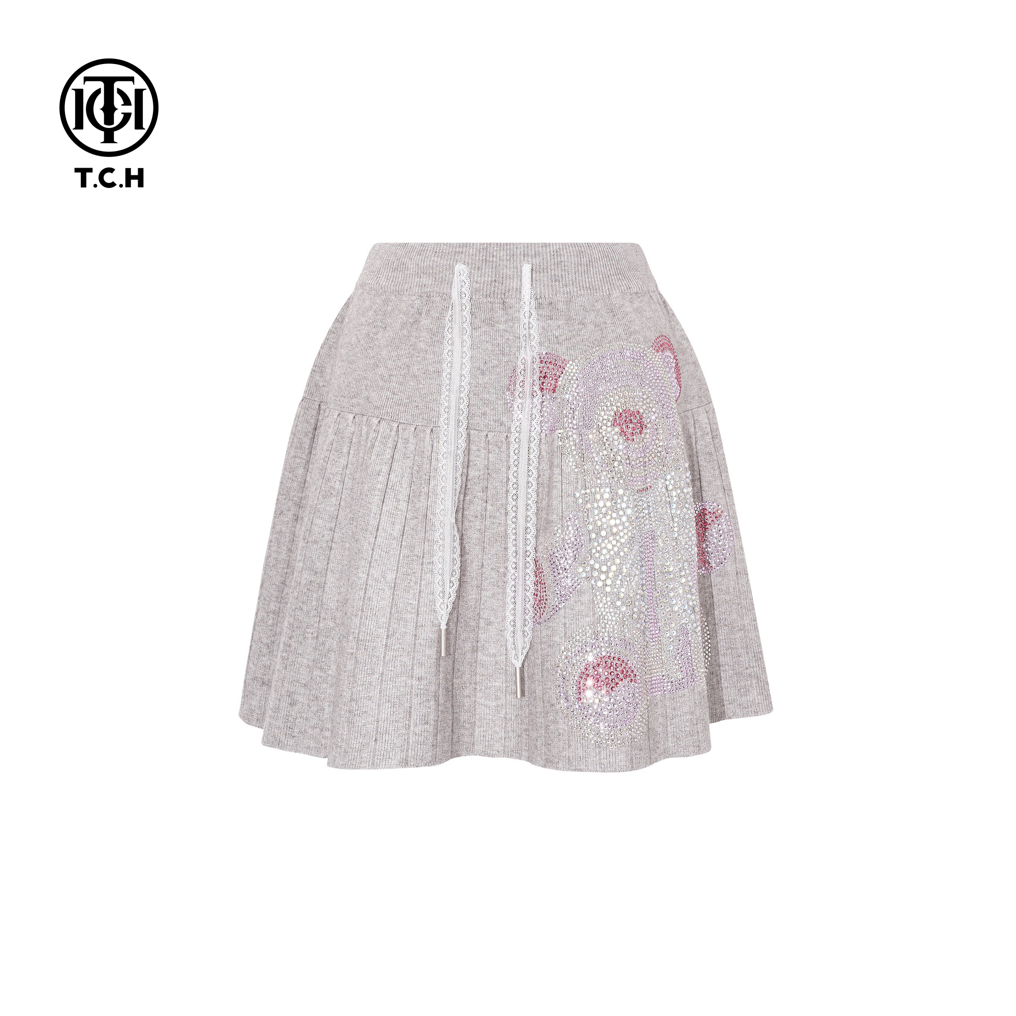 TCH韩版温柔风短裙女时尚烫钻灰色高腰显瘦百搭半身裙T75D22E1026