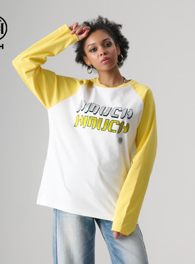 【张淼怡同款】TCH 轻奢25春季新款烫钻拼接长袖T恤T72A086006